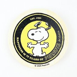 スヌーピー 丸型木のマグネット イエロー PEANUTS 75th SNOOPY 日本製
