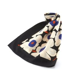 マリメッコ marimekko スカーフ 大判 ハンカチ 045811 985 TAISA MIIN UNIKKO SCARF ウニッコ柄ブラック+ライトベージュ系