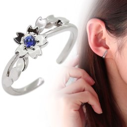 ノンホールピアス 桜 さくら イヤーカフ サクラ レディース プラチナ 片耳 サファイア