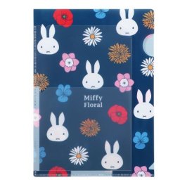 miffy  ミッフィーフローラル A5 クリアホルダー 3ポケット ファイル ネイビー