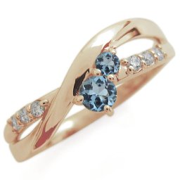 アクアマリンサンタマリア エンゲージリング 2本ライン シンプル 10金 婚約指輪