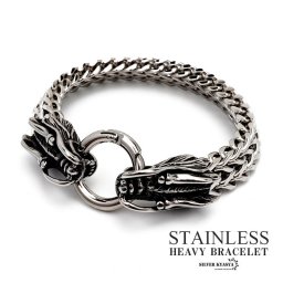 重厚 ブレスレット メンズ おしゃれ ステンレス 316L ごつい ドラゴンブレスレット 龍 竜 シルバー 銀色 金属アレルギー対応 父の日 男性