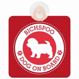 セーフティサイン DOG ON BOARD Bichpoo ビションプー レッド 安全運転 車内用 吸盤タイプ 煽り運転対策 収れん火災防止タイプ 安全対策 カーサイン 吸盤 肉球マーク
