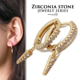 両耳用 フープピアス チャーム キュービックジルコニア CZ AAA パヴェ 爪留め トライアングル gold ゴールド ストーンアクセサリー レディースピアス ドロップピアス イヤリング 女性