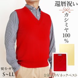 還暦 祝い カシミヤ 100% Vベスト 還暦 御祝 ちゃんちゃんこ の代わりに 赤 V首 ニット ベスト セーター カシミア 還暦 お祝い 熨斗対応 のし宛書 700 ベスト 送料無料