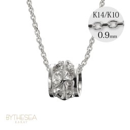 ゴールド ネックレス ハワイアンジュエリー ネックレス ホワイトゴールド バレル 樽 プルメリア 透かし模様 14K K14ホワイトゴールド 14k カットあずきチェーン太0.9mm ギフトラッピング可能 彼女 妻 女性 レディース プレゼント 夏 サマー 【品番：CG-GP105W-CH123】