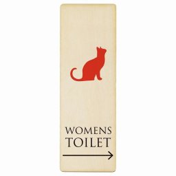 トイレ プレート 木製 WOMENS ねこ 猫 ネコ ホワイト カラー 右 矢印 長方形 縦書き 9x27cm 方向案内 進路ドア サインステッカー ピクトサイン トイレマーク表示 案内 注意 施設 御手洗 TOILET おしゃれ シンプル 安全対策