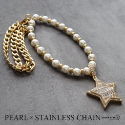 ネックレス メンズ silver kyasyaオリジナル ジルコニア CZ 星 スター 喜平チェーン ハンドメイド gold 金色 ステンレス 金属アレルギー対応 男性