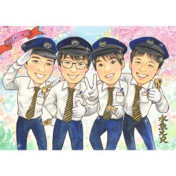 同期の思い出を制服姿の似顔絵で永遠に。感動的なプレゼントや贈り物におすすめです。思い出に残るお祝いになること間違いなし。素敵なお祝いやギフトになります。
