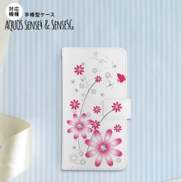 sense4 sense5 Aquos sense4/5 手帳型スマホケース カバー 花柄 ガーベラ 透明 ピンク  nk-004s-sens4-dr073