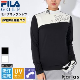 FILA GOLF フィラゴルフ ゴルフウェア シャツ 長袖 レディース 裏起毛 モックネック ブランド 秋 冬 吸汗速乾 ドライ UVカット ストレッチ 保温 防寒 静電防止 スポーツ 黒 白 ロゴ M L LL 2023fw NEW LINE karlas