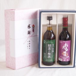 実りの秋の贈り物 感謝の贈り物ボックス 絶妙に融合した緑茶の梅酒と国産ワインセット(おたる醸造 キャンベルアーリ赤ワイン 辛口(北海道)720ml和歌山県中野BC緑茶の梅酒12度 720ml