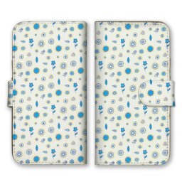 ＼全機種対応／ スマホケース 手帳型 スマホカバー 手帳タイプ スマートフォン ケース カバー 小花柄 柄物 ボタニカル ミニマル ブルー かわいい おしゃれ カードホルダー付き カード収納 合皮 合成レザー