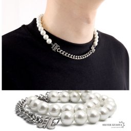 ネックレス メンズ 喜平チェーン パールネックレス ストリート silver 銀色 ステンレス 金属アレルギー対応 父の日 男性