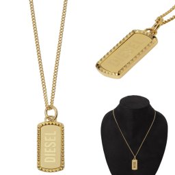 ディーゼル DIESEL DX1456710 ロゴ ドッグタグ プレート ネックレス ペンダント ステンレススチール ゴールド GOLD TONE STAINLESS STEEL DOG TAG NECKLACE