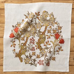 大きめリネン100％ハンカチ ウィリアムモリス柄 43×43cm 08. White - Golden Lily
