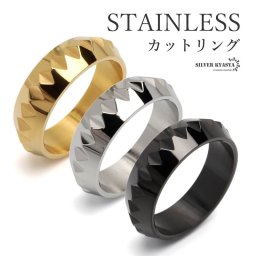 ステンレス カットリング 幾何学リング トライアングルカット ゴールド シルバー ブラック ごつめ 指輪 三角 ひし形 メンズ 男性 金属アレルギー対応