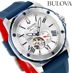 ブローバ マリンスター 自動巻き 腕時計 ブランド メンズ オープンハート BULOVA 98A225 アナログ ホワイト ネイビー 白