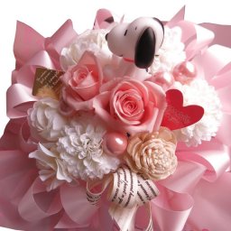 結婚祝い プレゼント 友達 スヌーピーマスコット入り ピンク＆ホワイト仕上げ プリザーブドフラワー入りギフト ケース付き 結婚祝い 友人 結婚記念日 ◆スヌーピーマスコット種類はおまかせです