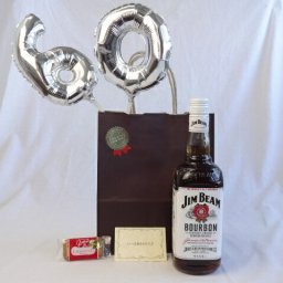 還暦シルバーバルーン60贈り物セット　ウイスキー　ジム ビーム　700ml（アメリカ） メッセージカード付