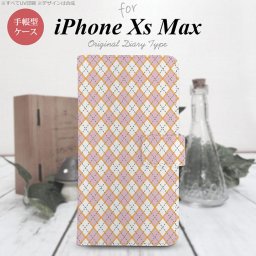 iPhone XS Max 手帳型 スマホ ケース カバー アイフォン アーガイル ピンク×グレー【アイフォーン XS マックス,iPhone,XS,Max,メール便 送料無料】