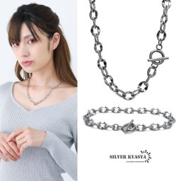 ネックレス ブレスレット 2点セット レディース マンテル チェーンブレスレット チェーンネックレス 女性 潰し あずきチェーン シルバー ステンレス 金属アレルギー対応