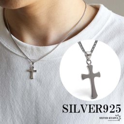 シルバー925 クロスネックレス ペンダント シルバー 6面カットダブル喜平チェーン 細身 シンプル 十字架ネックレス