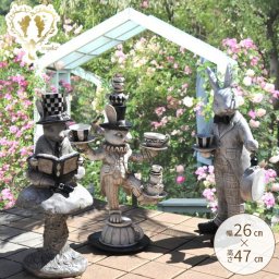 アリスお茶会 うさぎ 樹脂置物 3個セット　ガーデニング ガーデン 雑貨 ラビット 3種セット  庭  アソート インテリア雑貨  北欧 