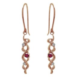 ピアス ルビー フックピアス 唐草 18金 アメリカンフック