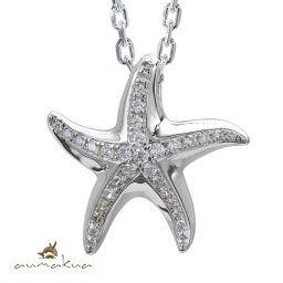 ハワイアンジュエリー シルバー ネックレス 刻印 無料 スターフィッシュ ヒトデ ひとで 海星 ジルコニア ロジウムコーティング シルバー925 ギフトラッピング可能 チェーン 長さ選べる aumakua メンズ レディース プレゼント ハロウィン 【品番：CG-252-11-01】