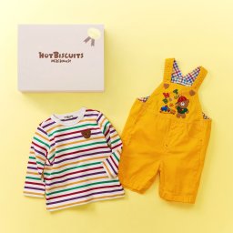 ミキハウスホットビスケッツ　オーバーオール & Tシャツセット＜BOX付き＞　ギフトラッピング　出産祝い　誕生日　お祝い　入園祝い　キッズ服　ベビー服