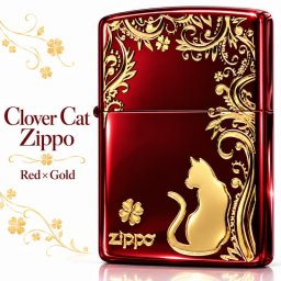 ZIPPO ライター ねこ キャット ジッポ 猫 クローバー ロゴ 四つ葉 かわいい おしゃれ ジッポー レッド 赤 ネコ 可愛い 女性 レディース メンズ ギフト プレゼント