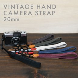 【送料無料】名入れ 刻印付 ヴィンテージ  ハンドカメラストラップ 20ｍｍ　ヌメ革 コットン 綿 ３サイズ セミオーダー