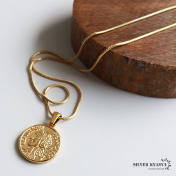 コインネックレス レディース スネークチェーン アンティーク デザイン フランス 硬貨 女性 ゴールド 18K GP ステンレス 金属アレルギー対応 ペンダント