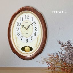 MAG マグ 振り子電波壁掛け時計 我が家の演奏会[電波時計 振り子時計 壁掛時計 電波 時計 掛け時計 壁掛け時計 ノア精密 アンティーク 風 レトロ デザイン おしゃれ 和室 洋室 リビング 応接室 オフィス] 即納