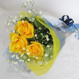 バラの花束 ★黄色いバラ3本＆カスミ草・花束＆ブーケ★ 【お誕生日】  【花束＆ブーケ】 【記念日】【結婚祝い】 【お祝い】 