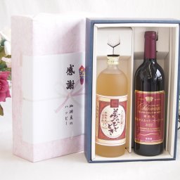 実りの秋の贈り物 感謝の贈り物ボックス プレミアムな麦焼酎と国産ワインセット(樽熟成穂坂マスカットベーリーA赤ワイン ミディアム(山梨県)750ml夢のひととき熟成麦焼酎25°(大分県)720ml