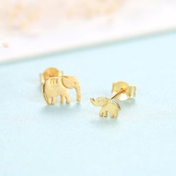 ピアス 両耳用 シルバー925 イエローゴールド シルバー スタッド 石なし アシンメトリー 可愛い かわいい モチーフ ゾウ 象 エレファント アニマル ce0185