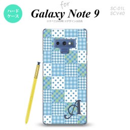 Galaxy Note 9 ギャラクシー ノート9 SC-01L SCV40 スマホケース カバー ハードケース パッチワーク風 水色 イニシャル 対応 nk-note9-1064i[スマホ,スマホケース,スマホカバー,ケース,カバー,ジャケット]