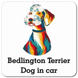 名入れ可 Dog in car Bedlington Terrier ベドリントンテリア Dタイプ ポップアート風 カーサイン 車 マグネットステッカー 犬 マグネット 強力 13x13cm 正方形ドラレコステッカー 安全対策 危険運転 煽り運転 アニマル 動物 犬種別 屋外 防水 屋内