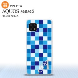 SH-54B SHG05 AQUOS sense6 スマホケース ソフトケース スクエア モザイク 青 +アルファベット メンズ レディース nk-sens6-tp1020i