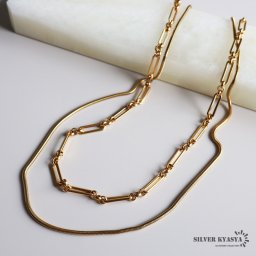 2重ネックレス 2連 レディース スネークチェーン リンクチェーン 重ね付け 女性 ゴールド 18K GP ステンレス 金属アレルギー対応