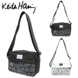 【KeithHaring】15805 横型ショルダーバッグ ショルダー 斜めがけ 軽量 キースヘリング ユニセックス 男女兼用 ブラック ホワイト 使いやすい かわいい ストリート 普段使い 便利 中学生 高校生 大学生