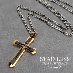 シンプル クロスネックレス ゴールド ブラック 黒 ワンポイント メンズネックレス ステンレス ペンダント クロス 喜平チェーン付き 男性