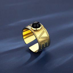 リング レディース 人工ターコイズ ブラック ステンレス イエローゴールド フリーサイズ tr21102305