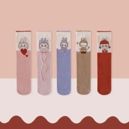 ラブブ 靴下 5足セット 綿 フリーサイズ 滑り止め 男の子 女の子 かわいい 子供 キッズ ソックス 通気性 春 秋 ロングソックス ハイソックス 可愛い labubu