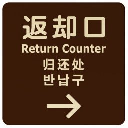 27x27cm 返却口 文字タイプ 多言語 英語 中国語 韓国語 対応 ブラウン 右矢印 木製プレート 正方形 商業施設 飲食店 旅館 ホテル レンタル イベント表示 場所 掲示 案内板 ピクトサイン