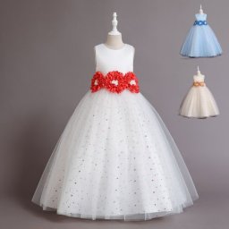 子供ドレス ガールズドレス 女の子 フォーマルドレス キッズ プリンセス ドレス ジュニア リボン付き 可愛い 上品 子供服 ワンピース ピアノ 発表会 演奏会 花嫁介添人 結婚式 入園式 ホワイト,ブルー,アプリコット