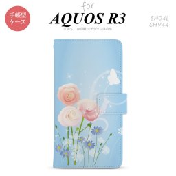 SH-04L/SHV44 AQUOS R3 手帳型スマホケース カバー 花柄 ミックス 青  nk-004s-r3-dr281