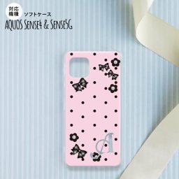 sense4 sense5 Aquos sense4/5 スマホケース ソフトケース 花柄 ドット リボン ピンク +アルファベット メンズ レディース nk-sens4-tp351i